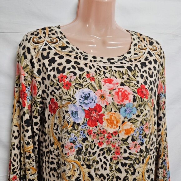 Johnny Was Cheetah Puff Sleeve Top Blouse Women Size S Floral - Picture 5 of 14